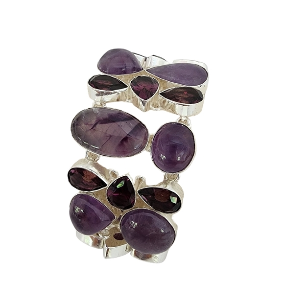 Amethyst statement silver gemstone bracelet chunky purple plum genuine Q05 - Picture 7 of 12
